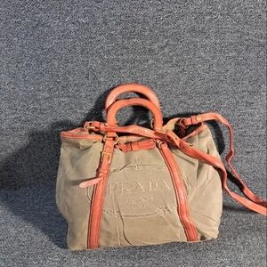 Prada Canvas Canapa Logo Bow Satchel